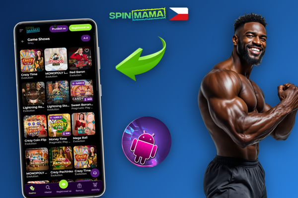 Přihlašovací obrazovka Spinmama Casino app s biometrickým otiskem prstu pro rychlý přístup