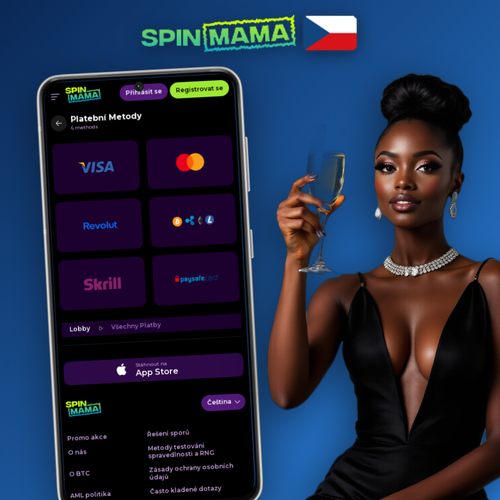 Spinmama Casino vklad – pokladna s ikonami platebních metod a měnou CZK